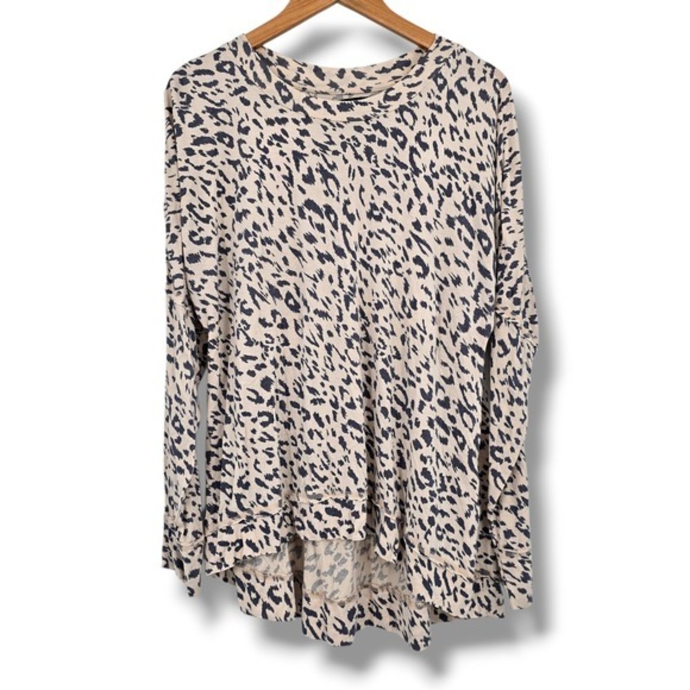 Kelly Renee Womens Leopard Print Long Sleeve High-Low Top Tan Black Large 12-14